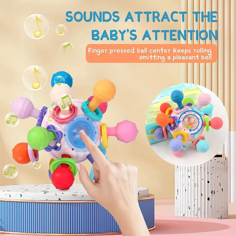 Jouet de Dentition Montessori pour Bébés avec Musique - Hochets Sensoriels avec Fonction de Mordillage et de Succion | Rotatif à 180 Degrés De Speelgoed Koning