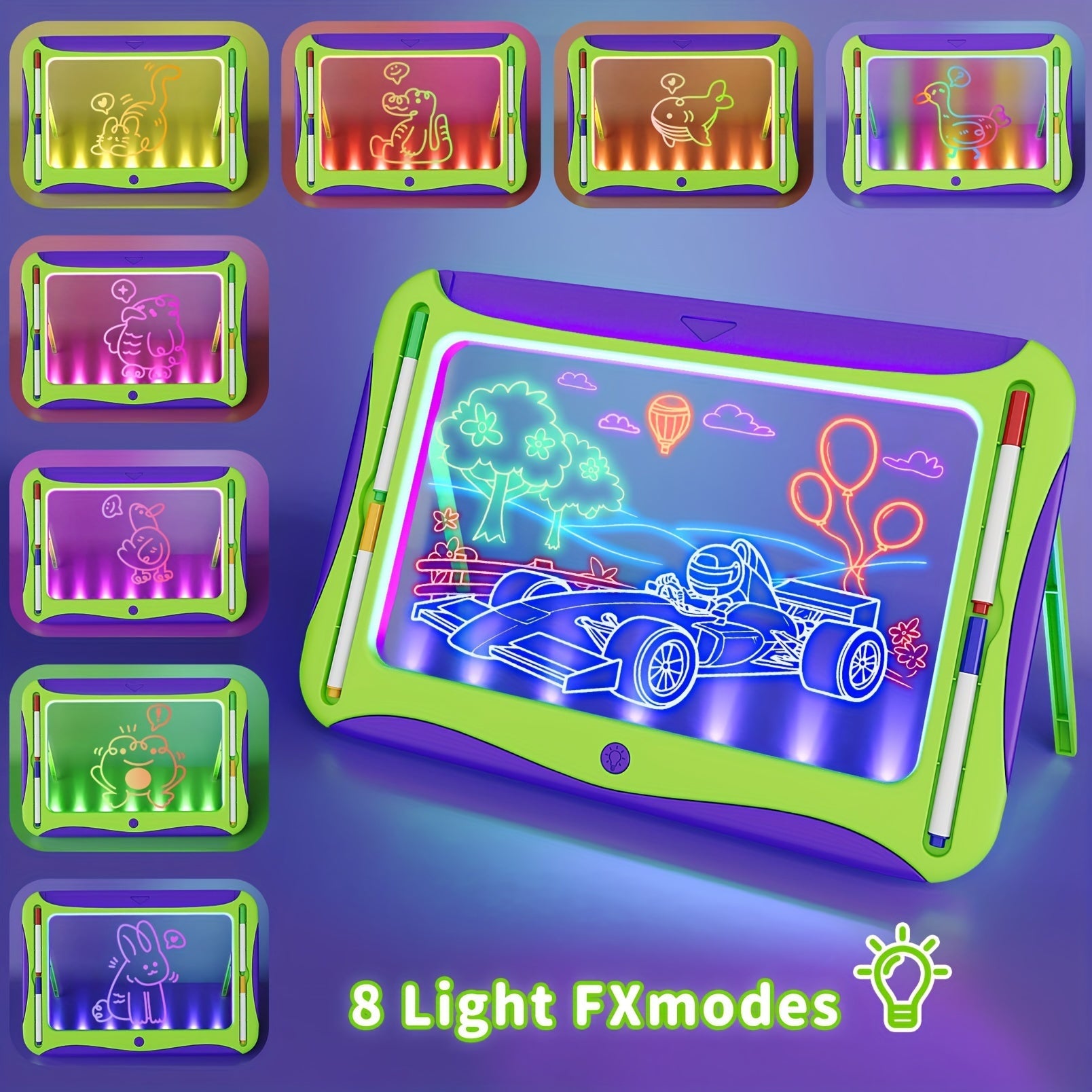 Tablette à Dessin LED pour Enfants 3+ | Planche Lumineuse avec Cartes Double Face et Stylos Lumineux | Jouet Créatif et Éducatif, Cadeau d'Anniversaire ou Noël - Vert et Rouge Rose King of Toys