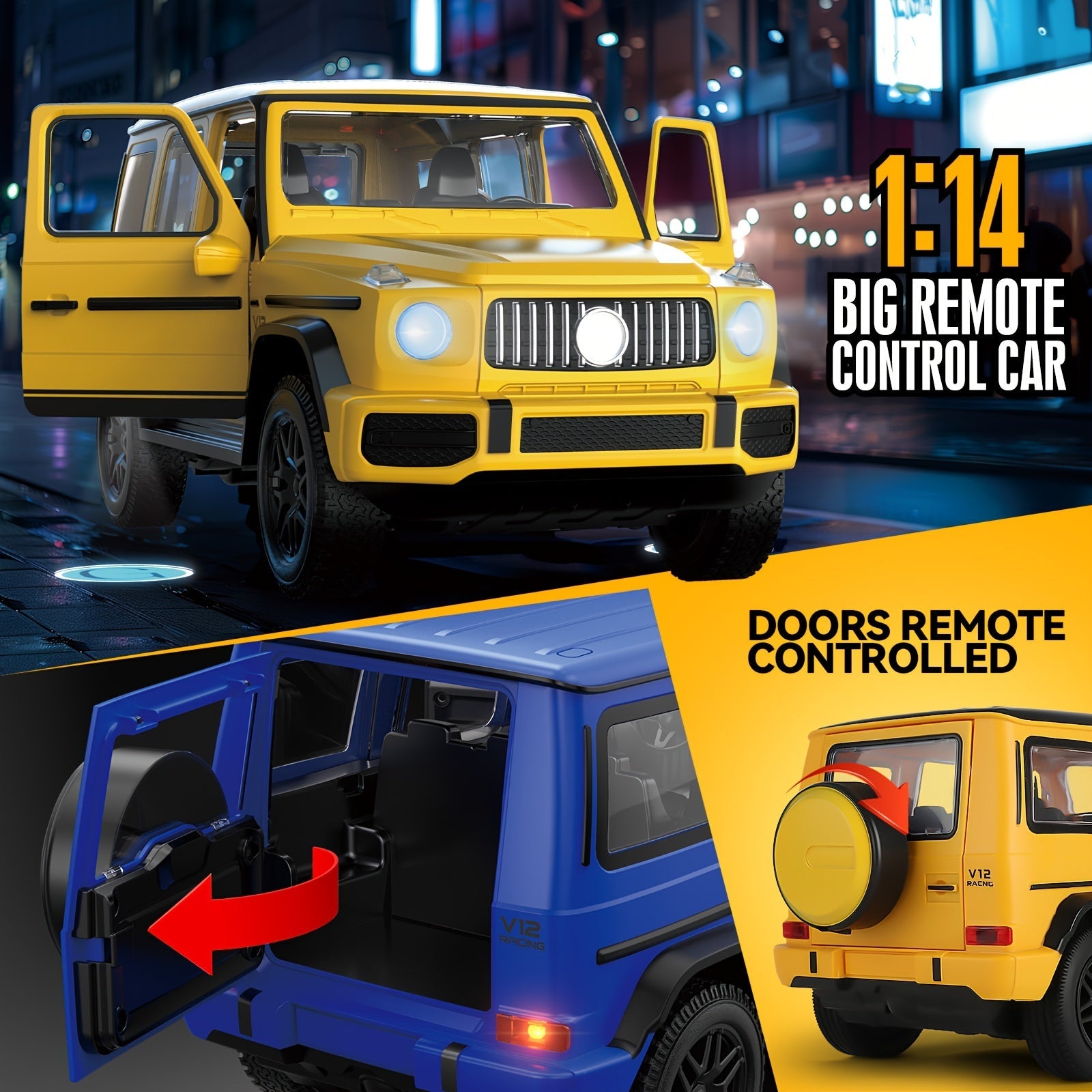 Voiture RC 1:14 - Véhicule Télécommandé 4WD avec LED et Portes Ouvrantes - Cadeau Enfants King of Toys