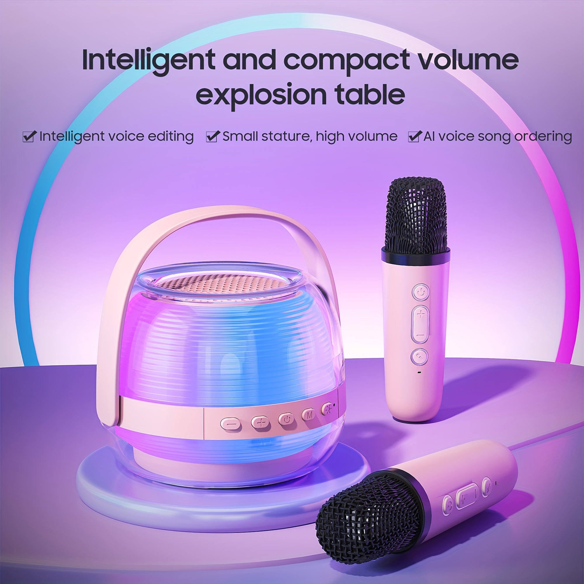 Mini Machine de Karaoké Portable avec 2 Microphones Sans Fil - Enceinte Bluetooth LED d'Ambiance pour Adultes et Fêtes