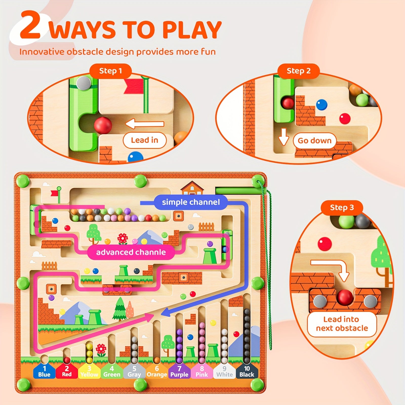 Labyrinthe Magnétique Couleurs & Chiffres – Jouet Montessori Bois 3 Ans et +