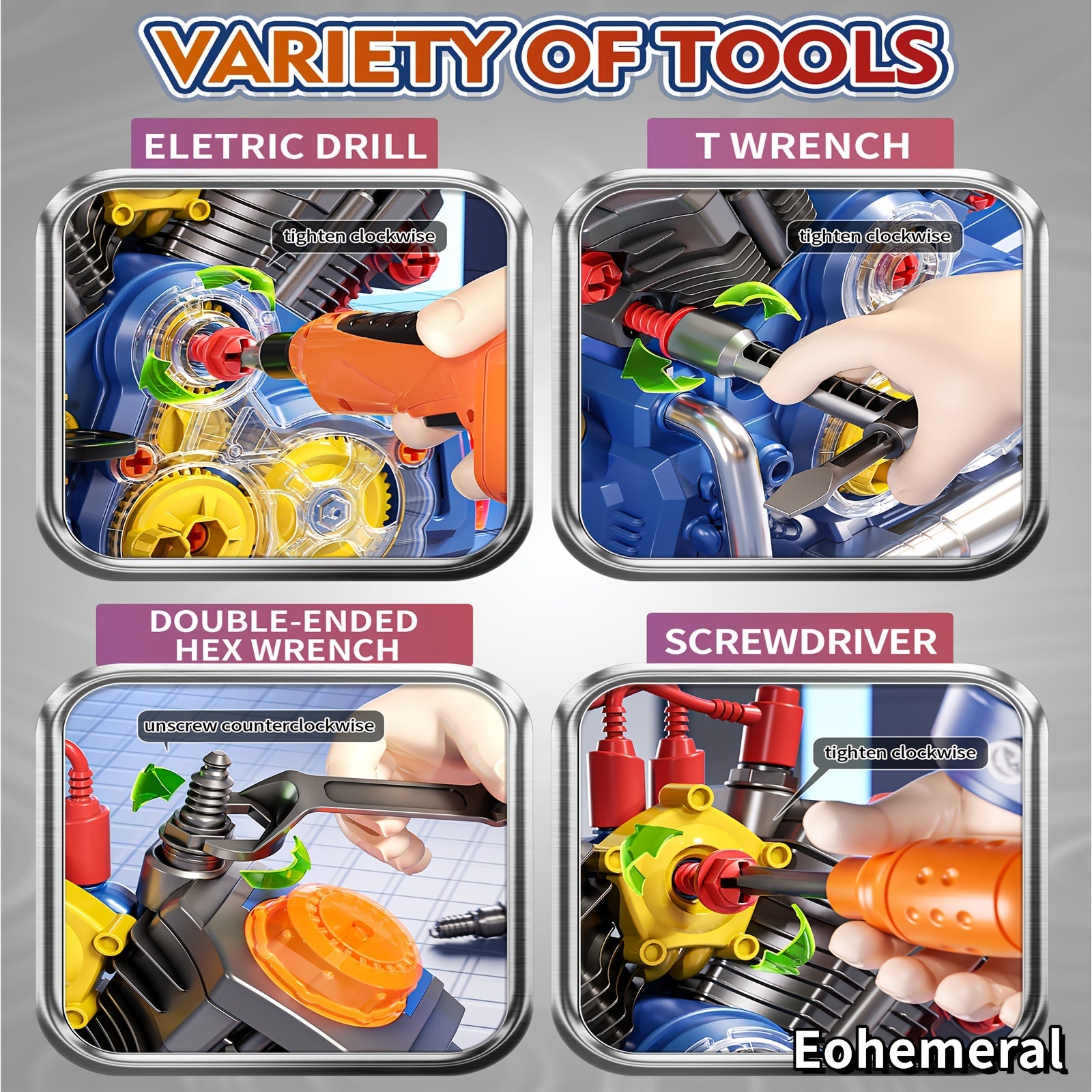 Jouet Moteur pour Enfants | Moteur Simulé avec Outils de Réparation, Jeu de Rôle Mécanique, Assemblage et Démontage Réutilisables | Cadeau d'Anniversaire ou Noël King of Toys