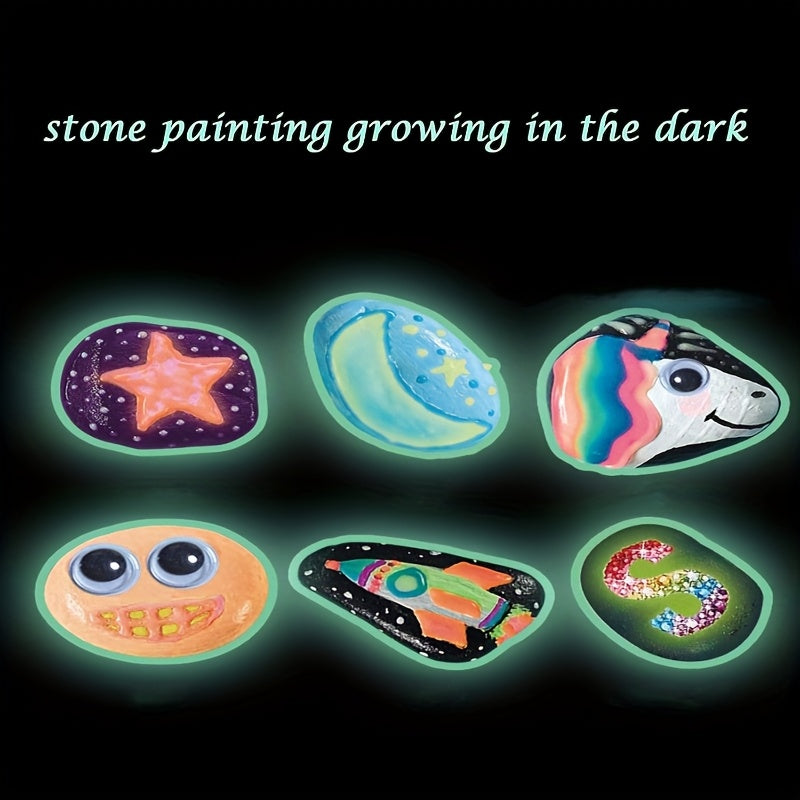 Kit DIY Peinture Pierres Lumineuses – Peintures Acryliques & Stylos – Art Créatif qui Brille dans le Noir