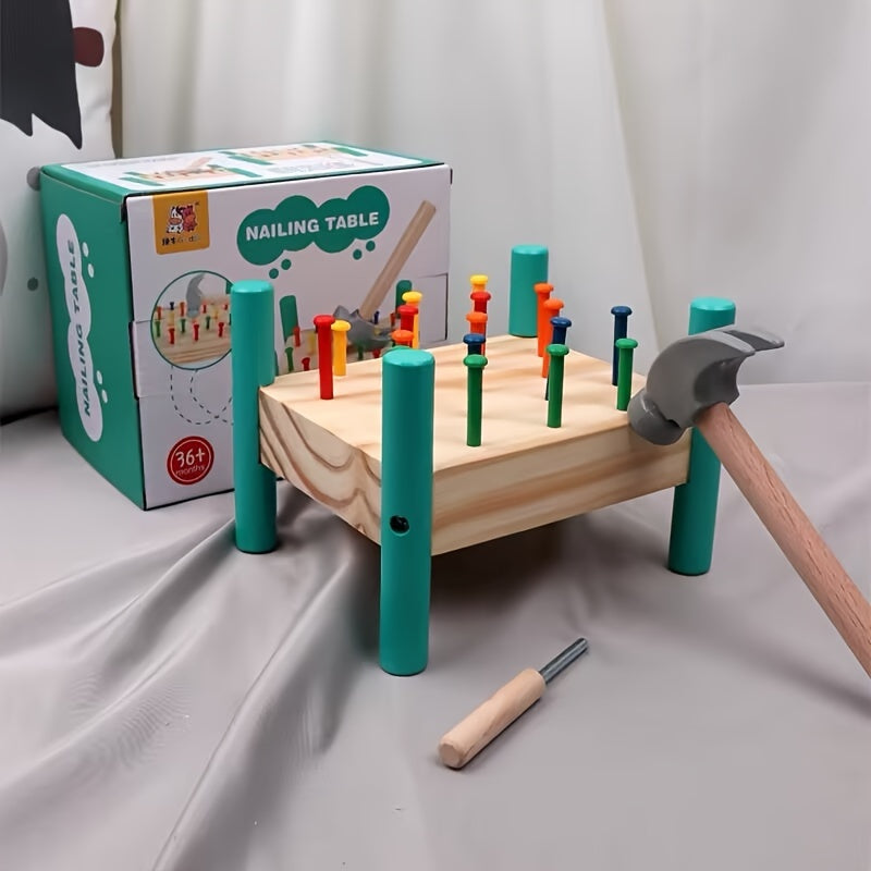 Jeu de Taper et Retirer les Chevilles en Bois pour Enfants 3 Ans et Plus - Jeu de Construction Interactif pour le Développement de la Motricité Fine et la Reconnaissance des Couleurs