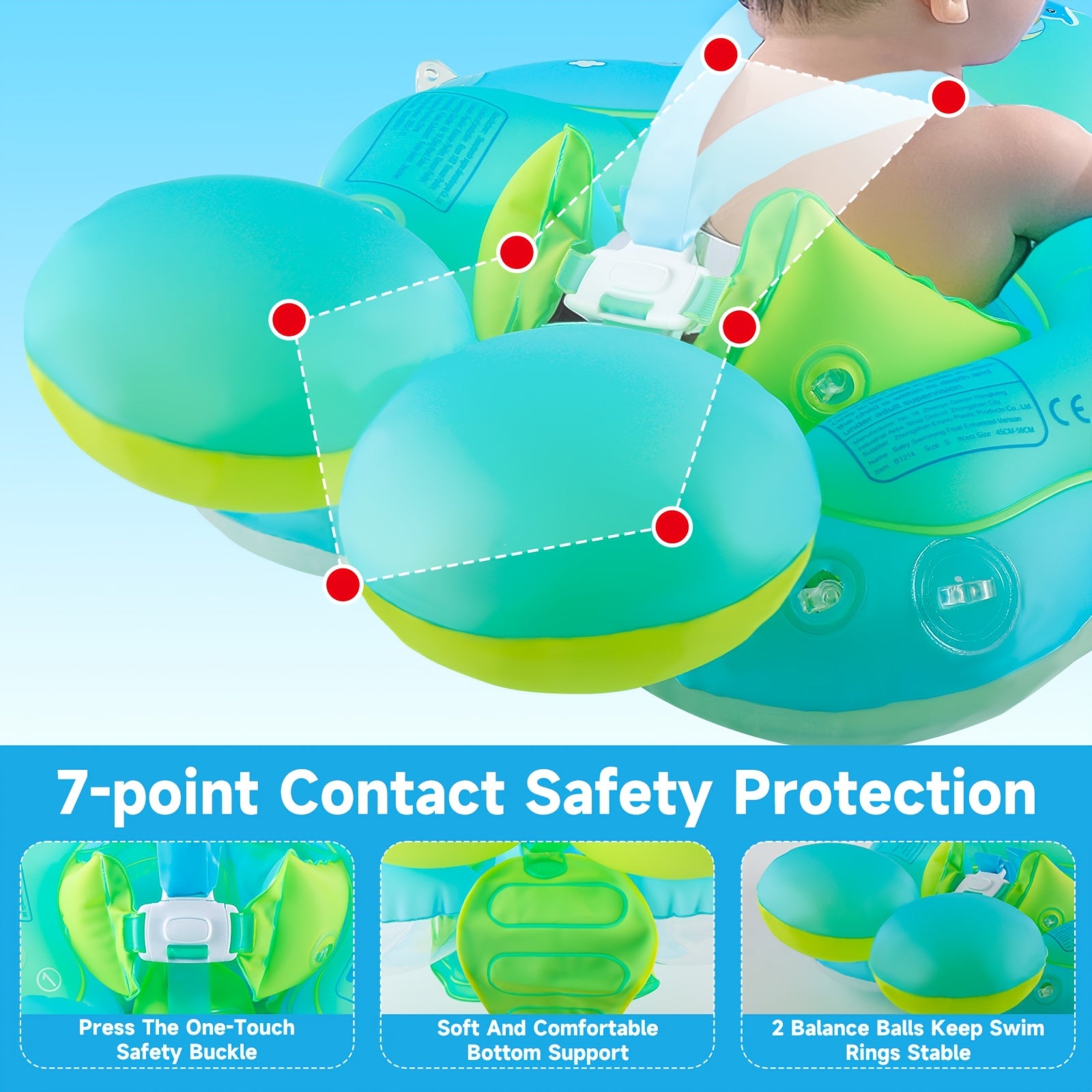 Bouée de Natation Gonflable Bébé avec Protection Solaire UPF50+ - Siège de Sécurité Réglable pour Enfants 3-36 Mois - Jouet de Piscine Dauphin