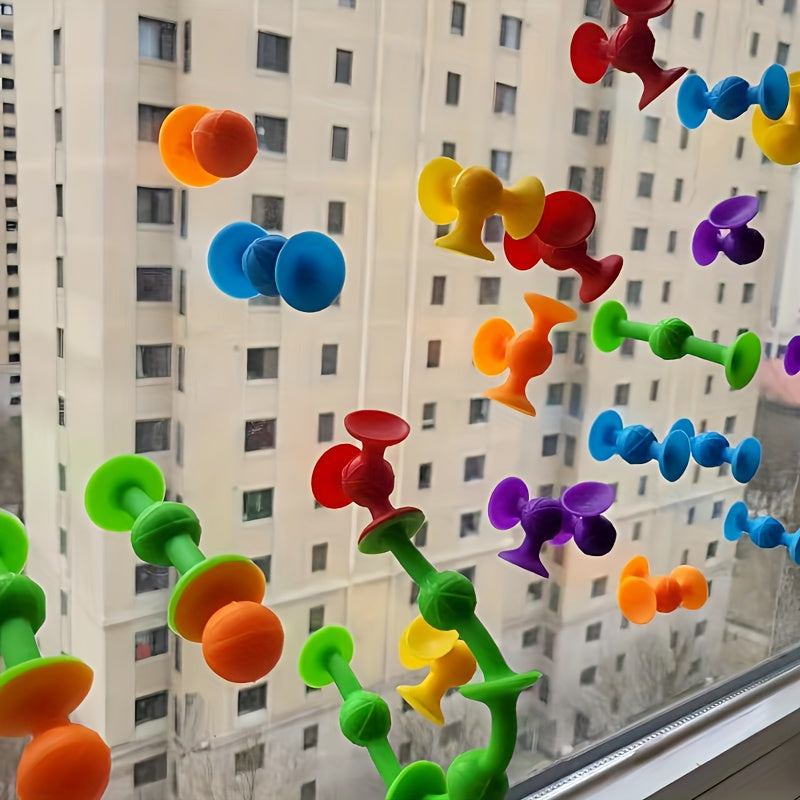 Ensemble de 40 Blocs de Construction à Ventouses en Silicone pour Enfants 3 Ans+ - Jouet Sensoriel de Construction Idéal Voyage et Fenêtre - Cadeau Éducatif Garçons Filles