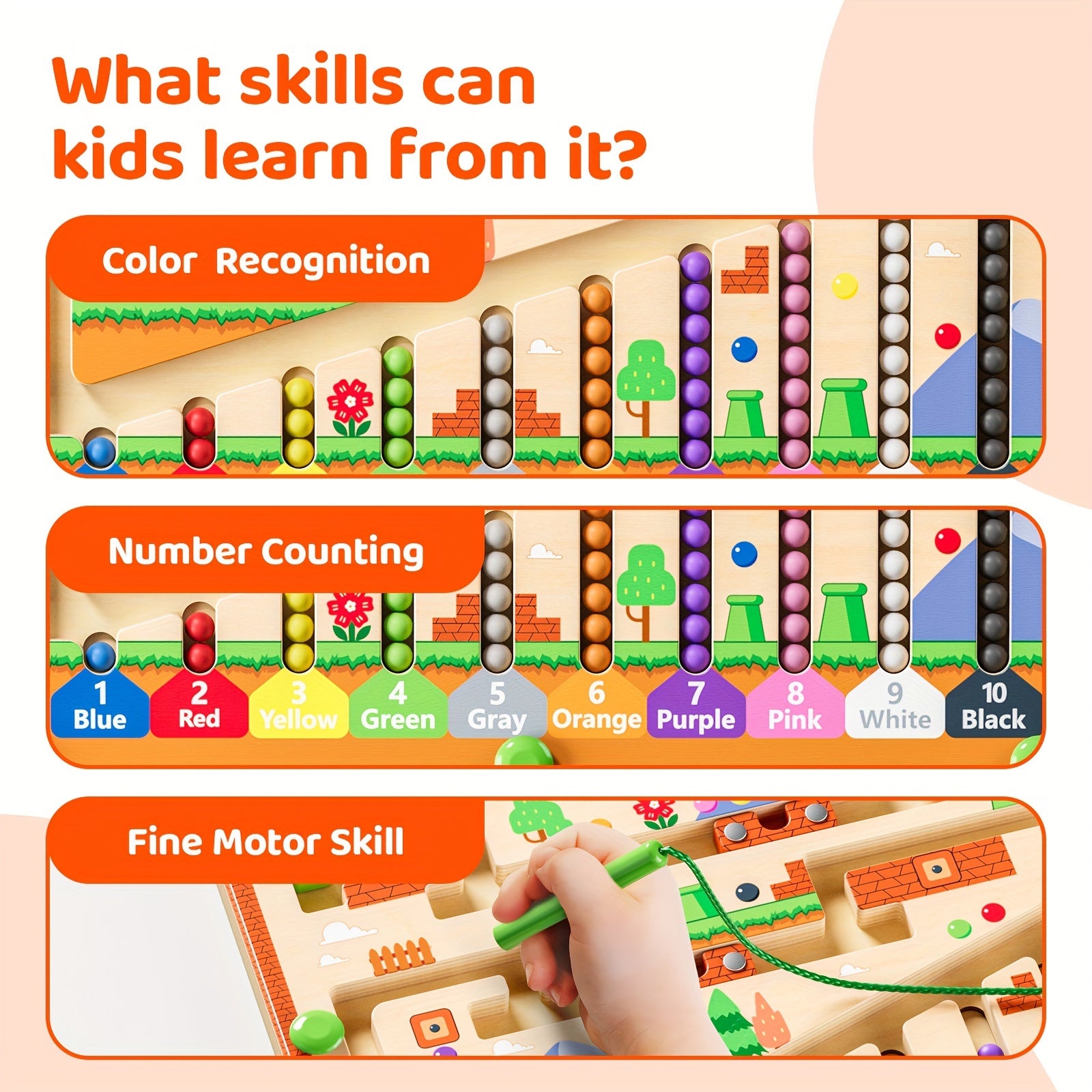 Labyrinthe Magnétique Couleurs & Chiffres – Jouet Montessori Bois 3 Ans et +