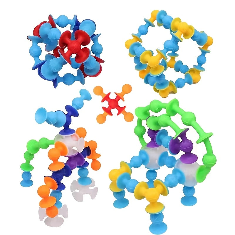 Ensemble de 40 Blocs de Construction à Ventouses en Silicone pour Enfants 3 Ans+ - Jouet Sensoriel de Construction Idéal Voyage et Fenêtre - Cadeau Éducatif Garçons Filles