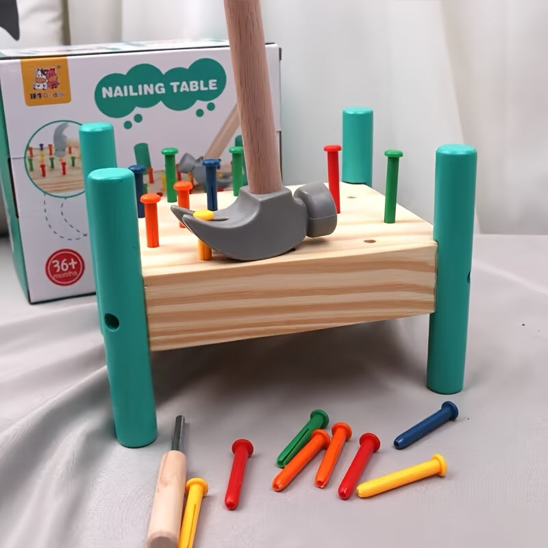 Jeu de Taper et Retirer les Chevilles en Bois pour Enfants 3 Ans et Plus - Jeu de Construction Interactif pour le Développement de la Motricité Fine et la Reconnaissance des Couleurs