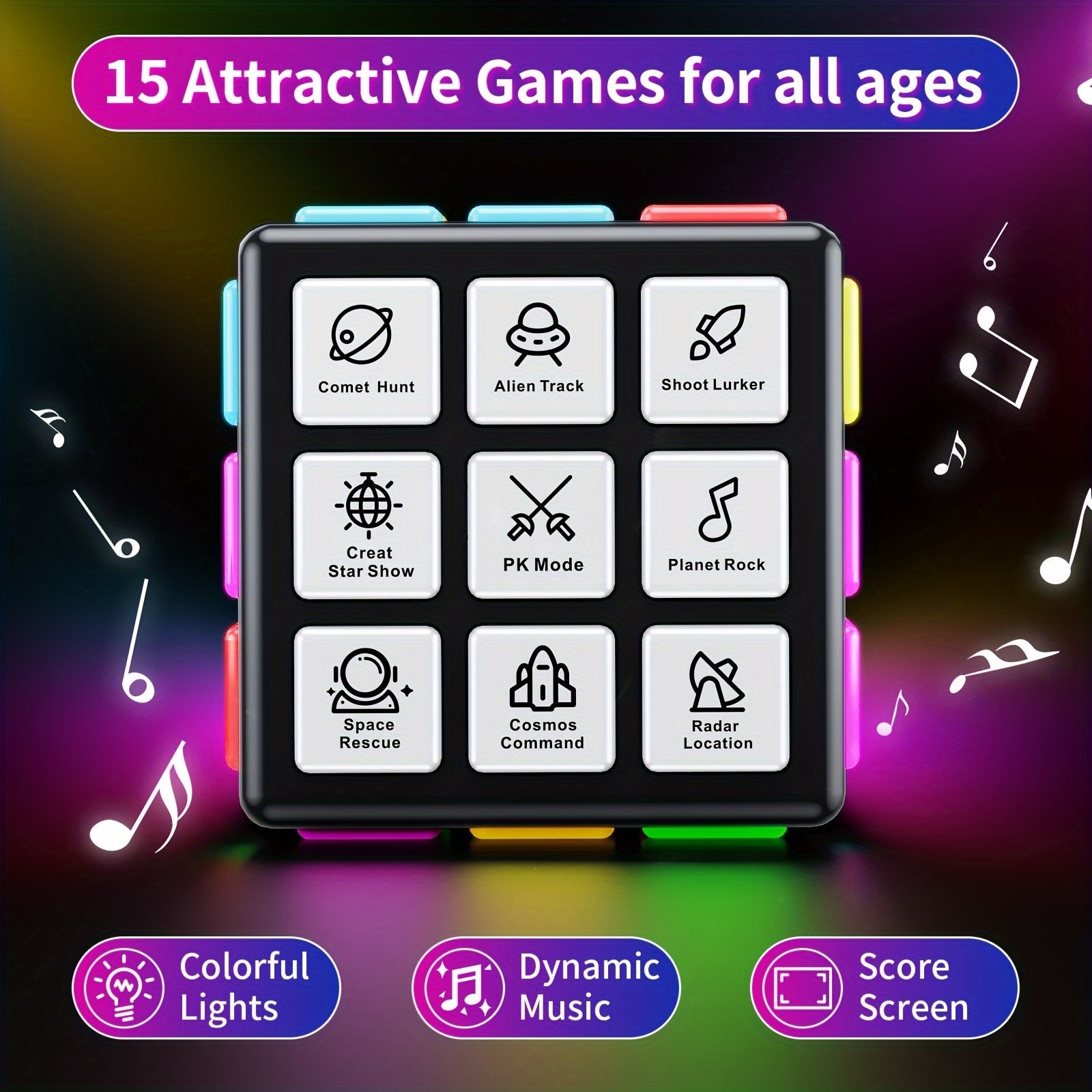 Cube de Jeux Interactif Rechargeable 6+ | 15 Jeux de Mémoire et de Vitesse, Volume Réglable, Cadeau Idéal Enfants & Adultes | Défi Cérébral Amusant avec Charge USB King of Toys