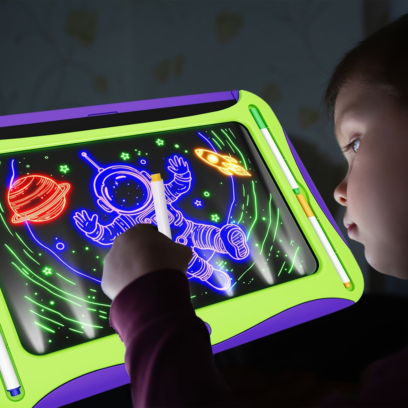 Tablette à Dessin LED pour Enfants 3+ | Planche Lumineuse avec Cartes Double Face et Stylos Lumineux | Jouet Créatif et Éducatif, Cadeau d'Anniversaire ou Noël - Vert et Rouge Rose King of Toys