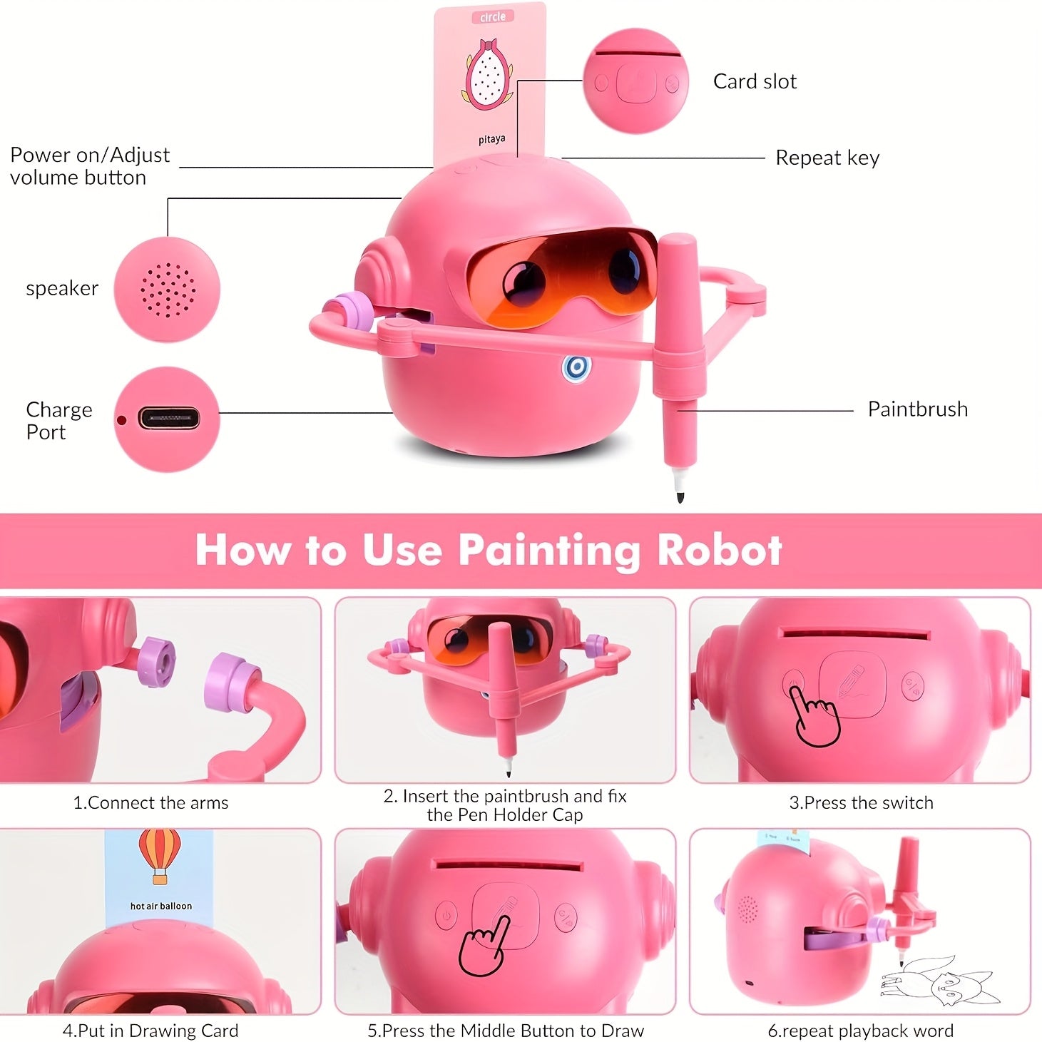 Robot Dessinateur Éducatif Intelligent pour Enfants 3 Ans et Plus - Machine à Dessiner Automatique avec 100 Cartes d'Apprentissage - Cadeau STEM Garçons Filles