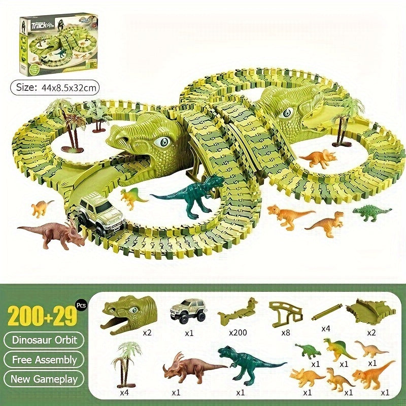 Circuit de Dinosaures Électrique DIY pour Enfants 3 Ans et Plus - Piste de Course Flexible Jurassique avec Figurines pour Garçons et Filles - Jouet Éducatif Assemblage
