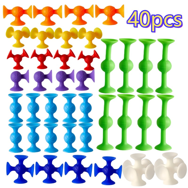 Ensemble de 40 Blocs de Construction à Ventouses en Silicone pour Enfants 3 Ans+ - Jouet Sensoriel de Construction Idéal Voyage et Fenêtre - Cadeau Éducatif Garçons Filles