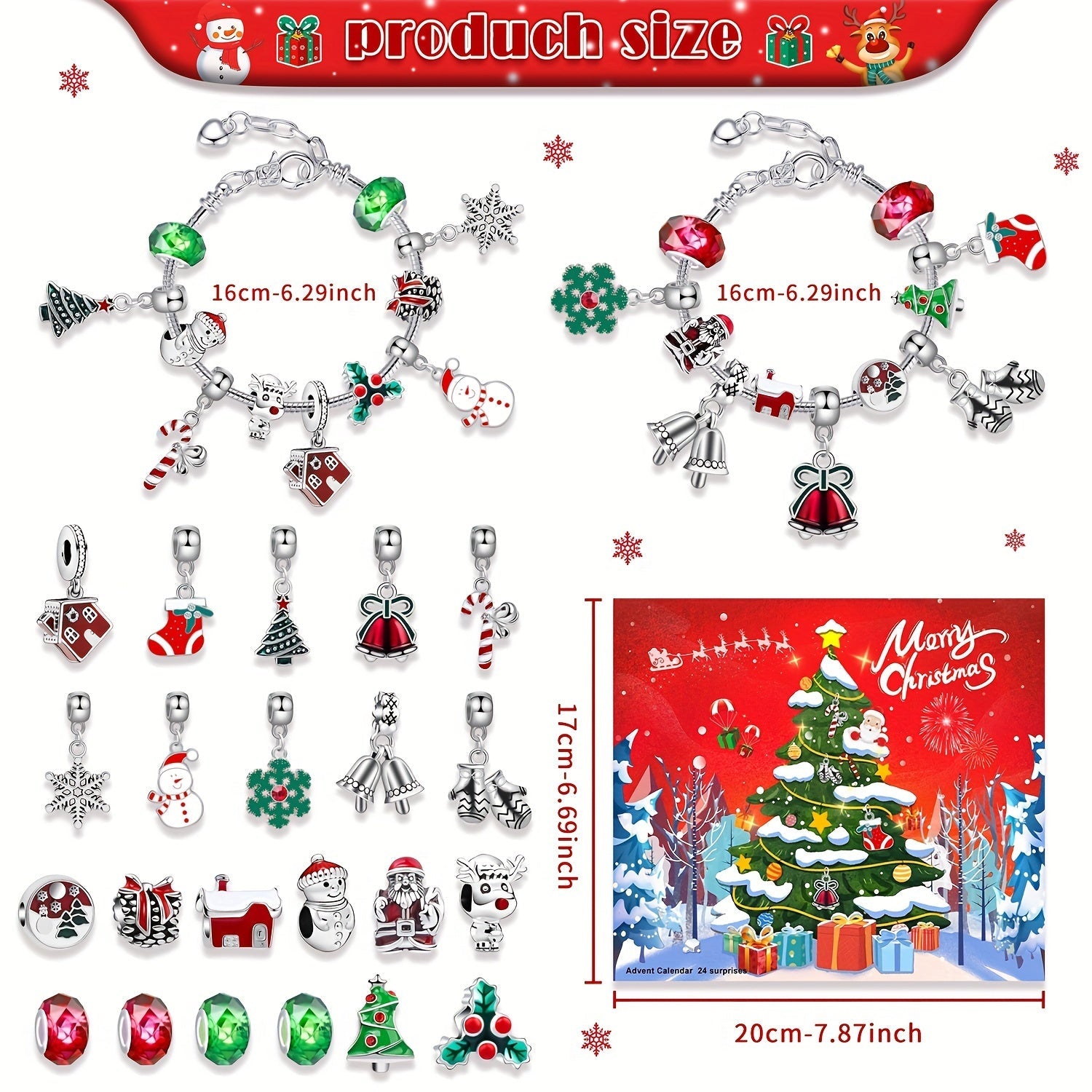 Kit Calendrier de l'Avent DIY Bracelet à Charms de Noël | Compte à Rebours 24 Jours avec Ensemble de Perles et Charms de Fêtes King of Toys