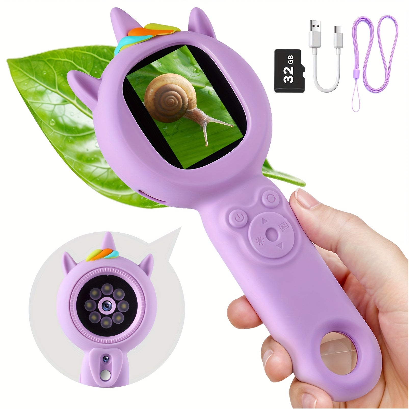Microscope Numérique Portable pour Enfants 3-12 Ans Garçons Filles - Caméra HD avec Grossissement 500x et Carte SD 32Go Incluse - Jouet Scientifique Éducatif Cadeau Anniversaire Noël