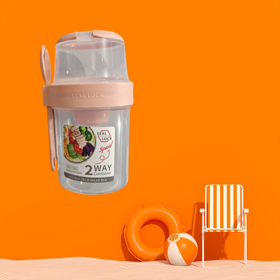 Gobelet Portable 2-en-1 pour Céréales et Salades - Récipient Hermétique pour Yaourt et Granola avec Cuillère - Idéal Déjeuner et Voyage