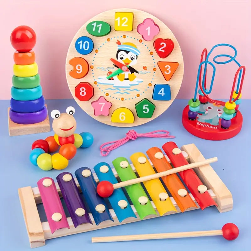 Ensemble de jouets en bois 5-en-1 Montessori l Jouets pour bébés à partir de 6 mois