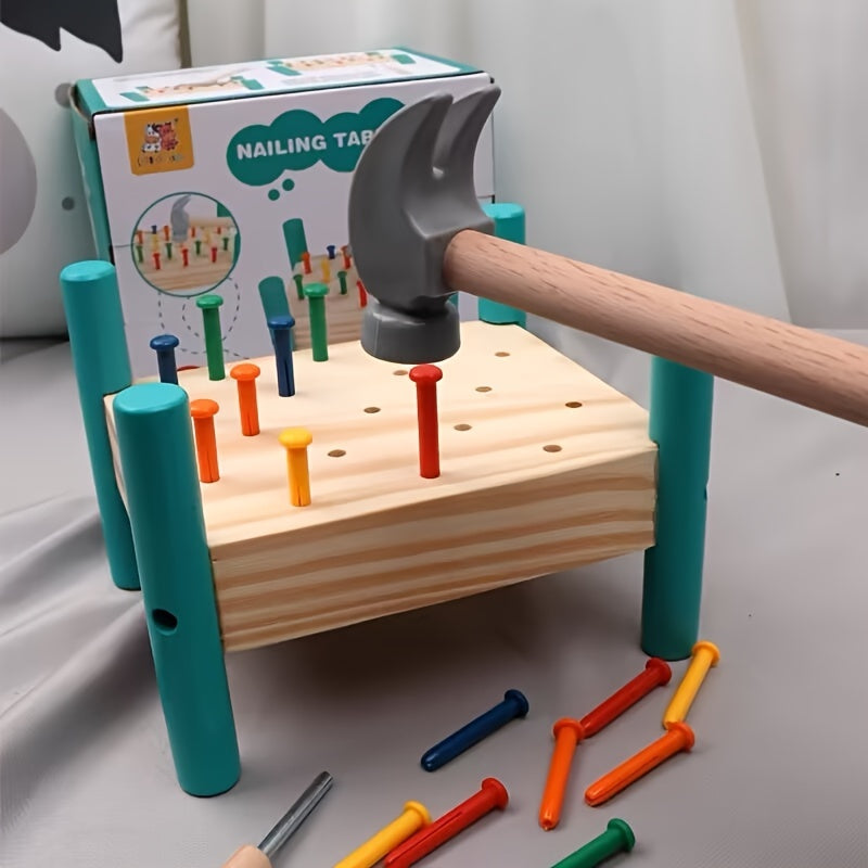 Jeu de Taper et Retirer les Chevilles en Bois pour Enfants 3 Ans et Plus - Jeu de Construction Interactif pour le Développement de la Motricité Fine et la Reconnaissance des Couleurs