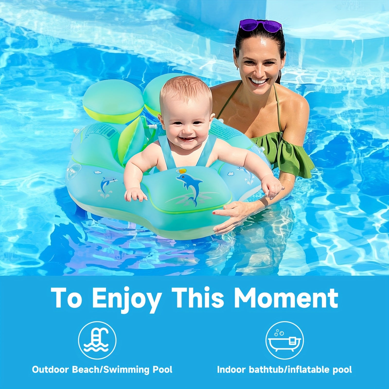 Bouée de Natation Gonflable Bébé avec Protection Solaire UPF50+ - Siège de Sécurité Réglable pour Enfants 3-36 Mois - Jouet de Piscine Dauphin