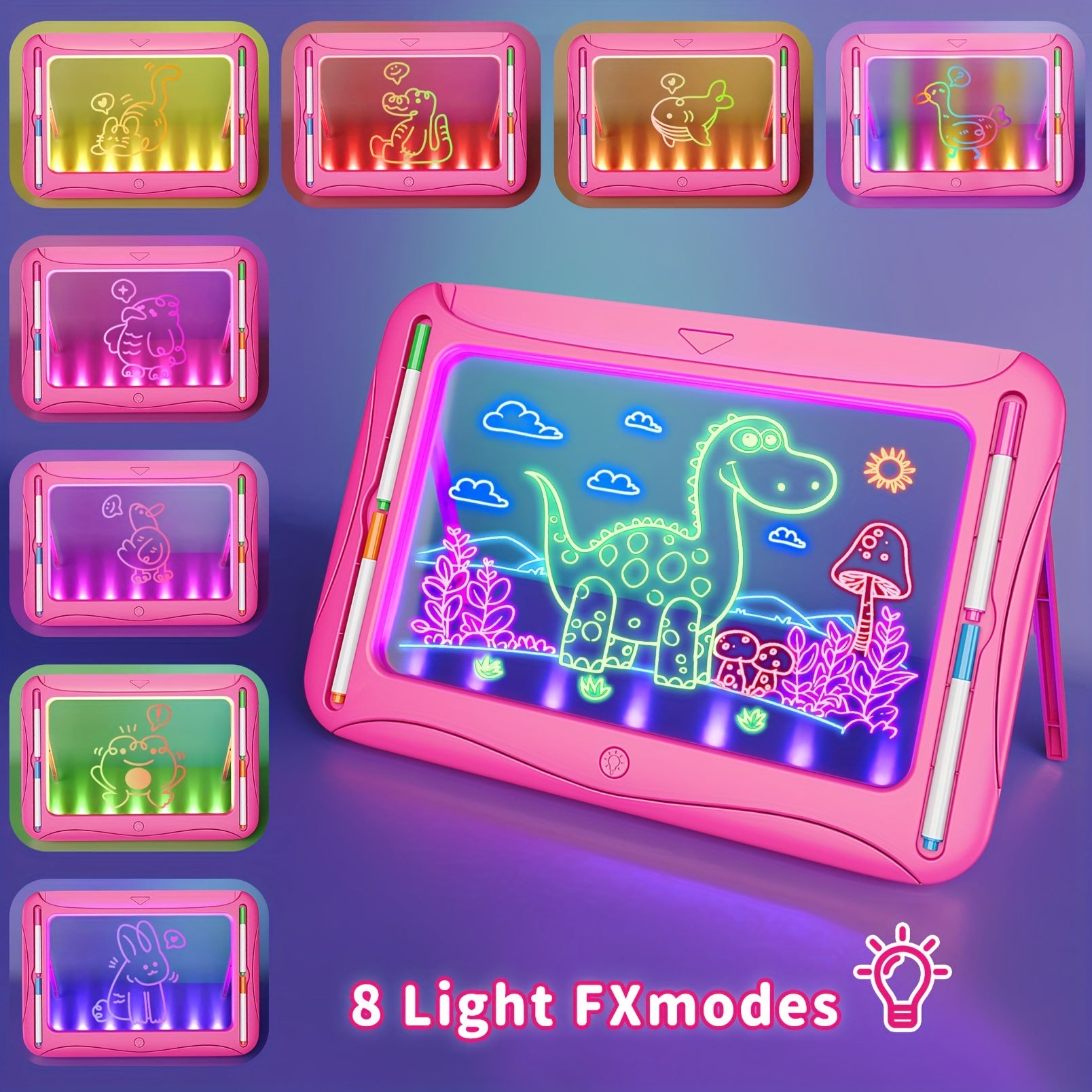 Tablette de dessin lumineuse LED | Planche à dessin magique avec 9 cartes recto-verso & 6 marqueurs – Jouet éducatif pour filles et garçons de 3 à 8 ans