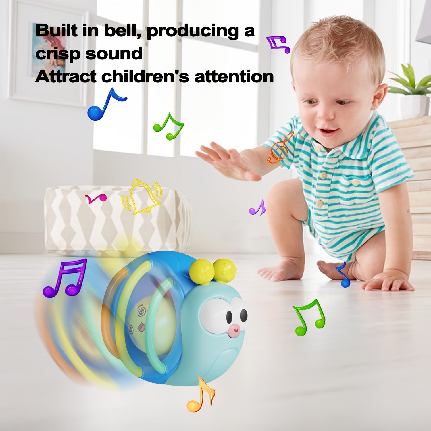 Hochet Musical Roulant Escargot pour Bébé 0-12 Mois - Jouet Sensoriel Interactif pour Apprendre à Ramper - Cadeau d'Éveil Garçons Filles
