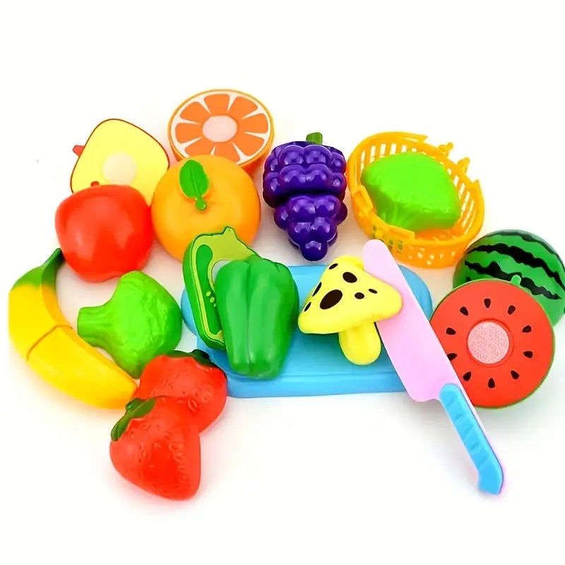 PlayKids l Toy Fruit and Vegetable with Knife and Cutting Board l 24 Pieces of Fruit Speelgoed Koning