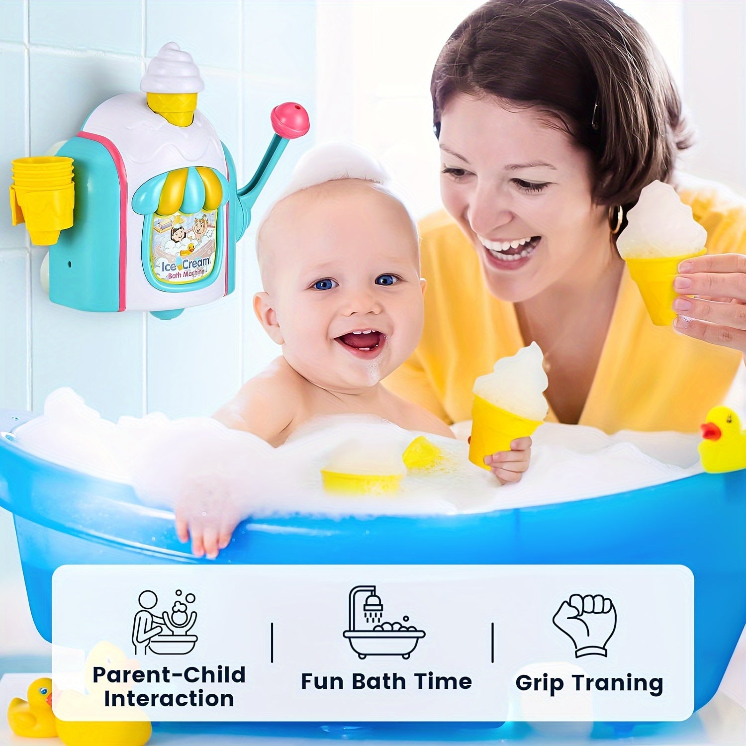 Set de Jouets de Bain - Créateur de Bulles de Glace avec Crochets Sécurisés, Kit de Bain en Plastique Bleu King of Toys