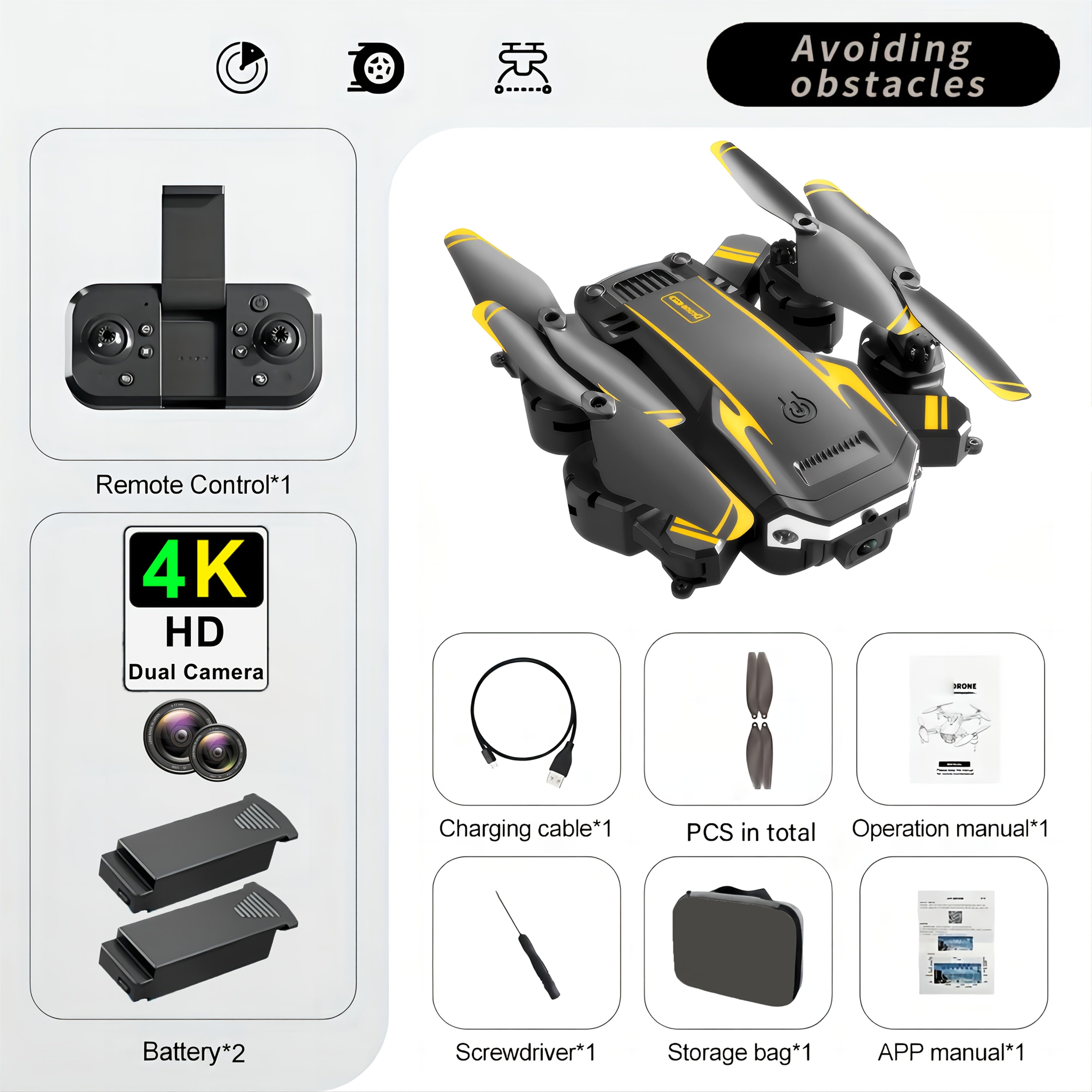 Drone Professionnel pour Débutants - Double Caméra, Évitement d'Obstacles à 540°, Maintien d'Altitude FPV - Utilisation Extérieure, Idéal pour Noël, Thanksgiving, Halloween King of Toys