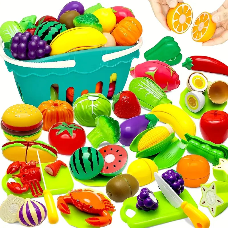 PlayKids l Toy Fruit and Vegetable with Knife and Cutting Board l 24 Pieces of Fruit Speelgoed Koning