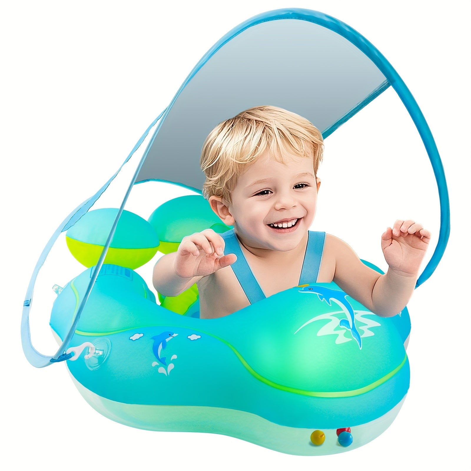 Bouée de Natation Gonflable Bébé avec Protection Solaire UPF50+ - Siège de Sécurité Réglable pour Enfants 3-36 Mois - Jouet de Piscine Dauphin