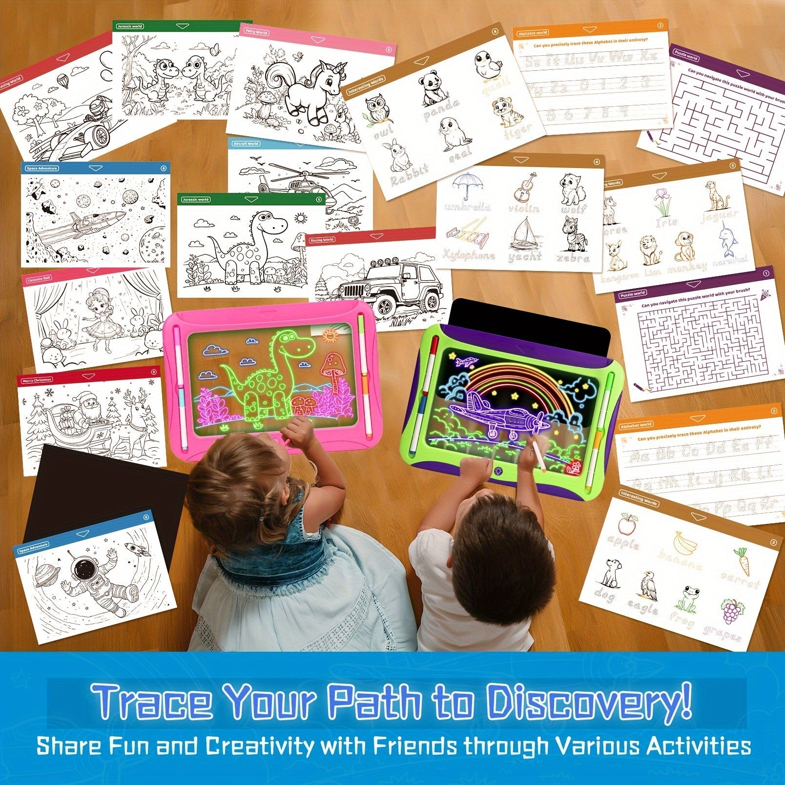 Tablette à Dessin LED pour Enfants 3+ | Planche Lumineuse avec Cartes Double Face et Stylos Lumineux | Jouet Créatif et Éducatif, Cadeau d'Anniversaire ou Noël - Vert et Rouge Rose King of Toys