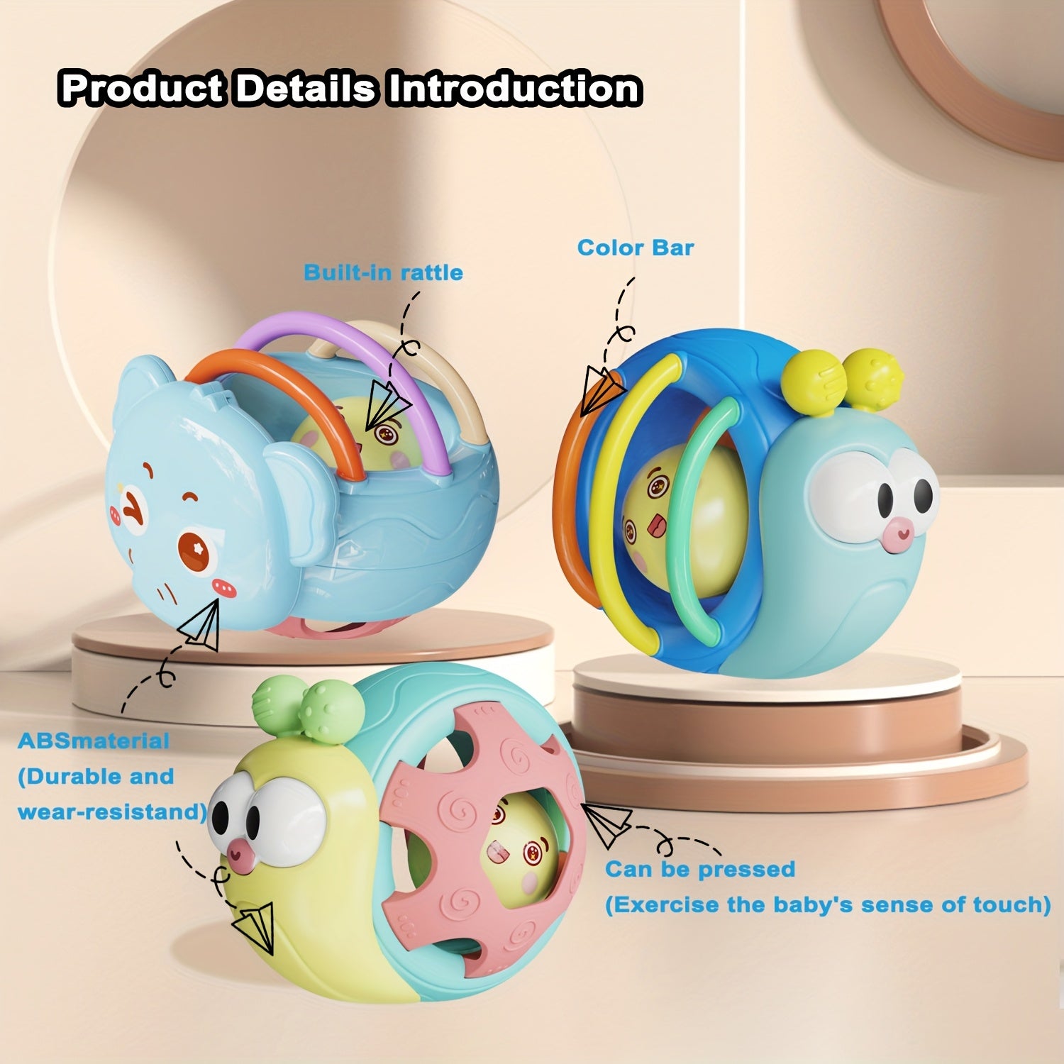 Hochet Musical Roulant Escargot pour Bébé 0-12 Mois - Jouet Sensoriel Interactif pour Apprendre à Ramper - Cadeau d'Éveil Garçons Filles