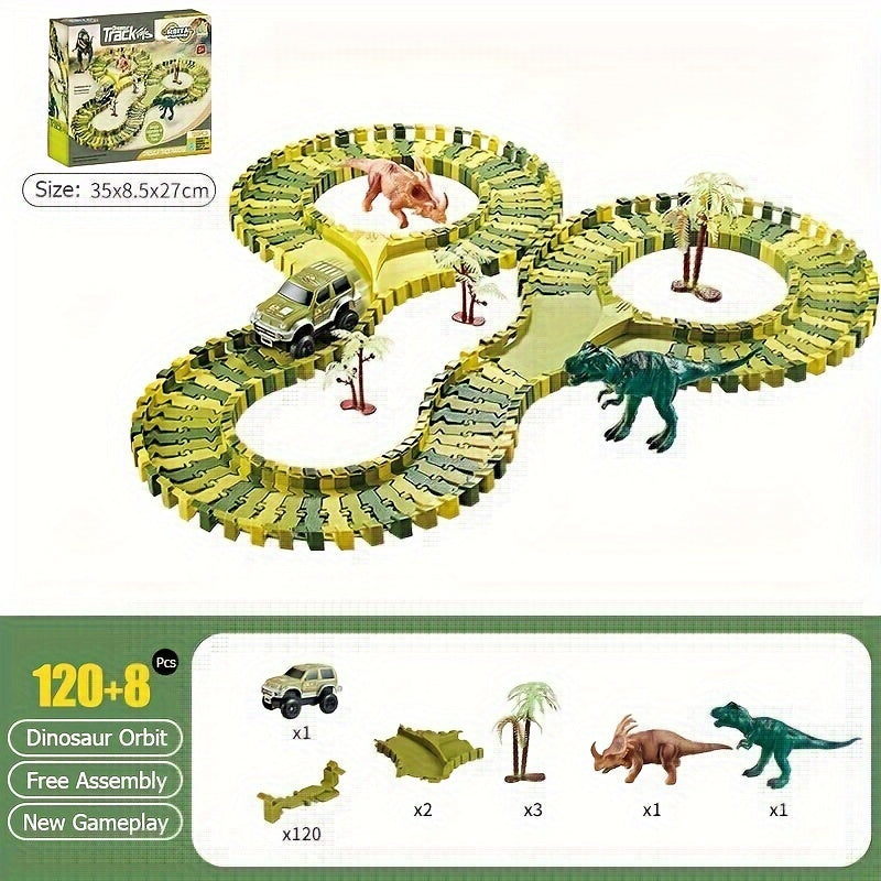 Circuit de Dinosaures Électrique DIY pour Enfants 3 Ans et Plus - Piste de Course Flexible Jurassique avec Figurines pour Garçons et Filles - Jouet Éducatif Assemblage