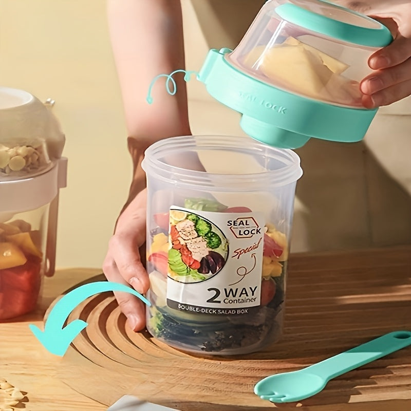Gobelet Portable 2-en-1 pour Céréales et Salades - Récipient Hermétique pour Yaourt et Granola avec Cuillère - Idéal Déjeuner et Voyage