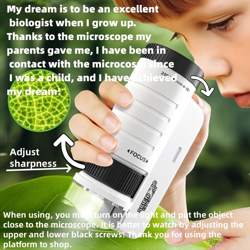 Microscope 200X HD pour Enfants – Jouet Scientifique Éducatif pour Explorations à la Maison