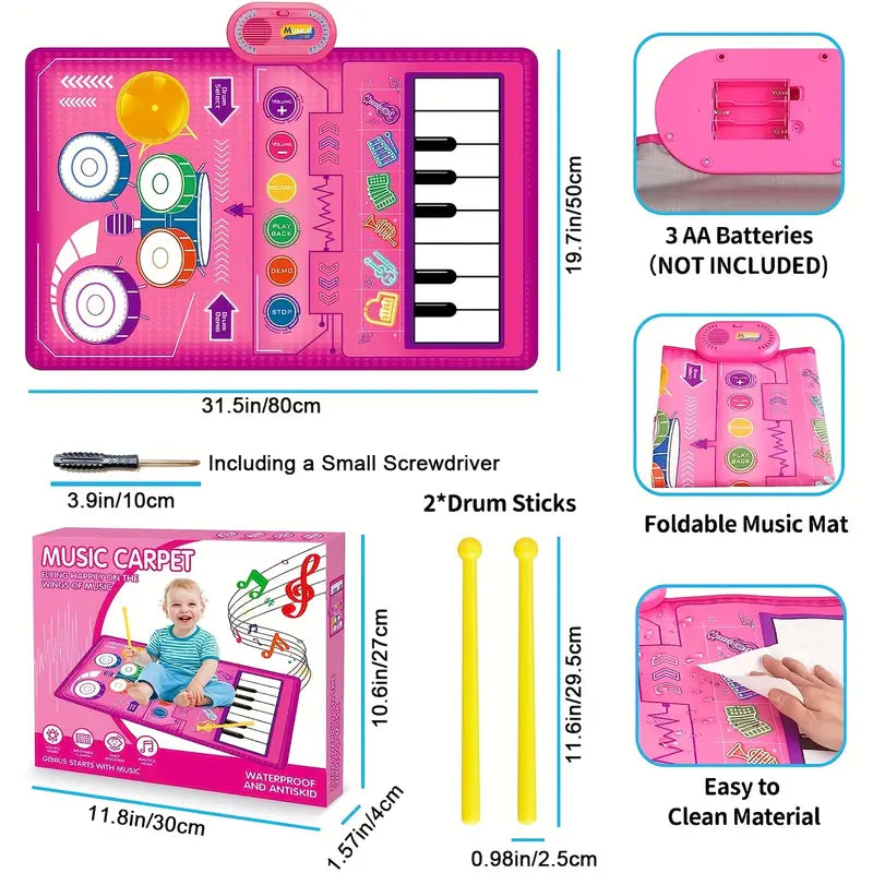 2 en 1 Piano Clavier pour Bébé Filles & Tapis de Batterie avec Baguettes - Jouets Musicaux d'Éveil Sensoriel Speelgoed Koning