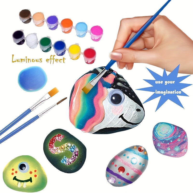 Kit DIY Peinture Pierres Lumineuses – Peintures Acryliques & Stylos – Art Créatif qui Brille dans le Noir