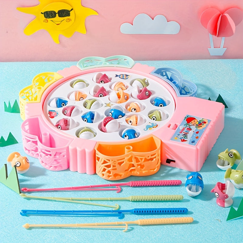 45 pièces Jouet de pêche électrique avec musique | Modèles de pêche rotatifs avec hameçons et autocollants mignons, cadeau pour enfants King of Toys