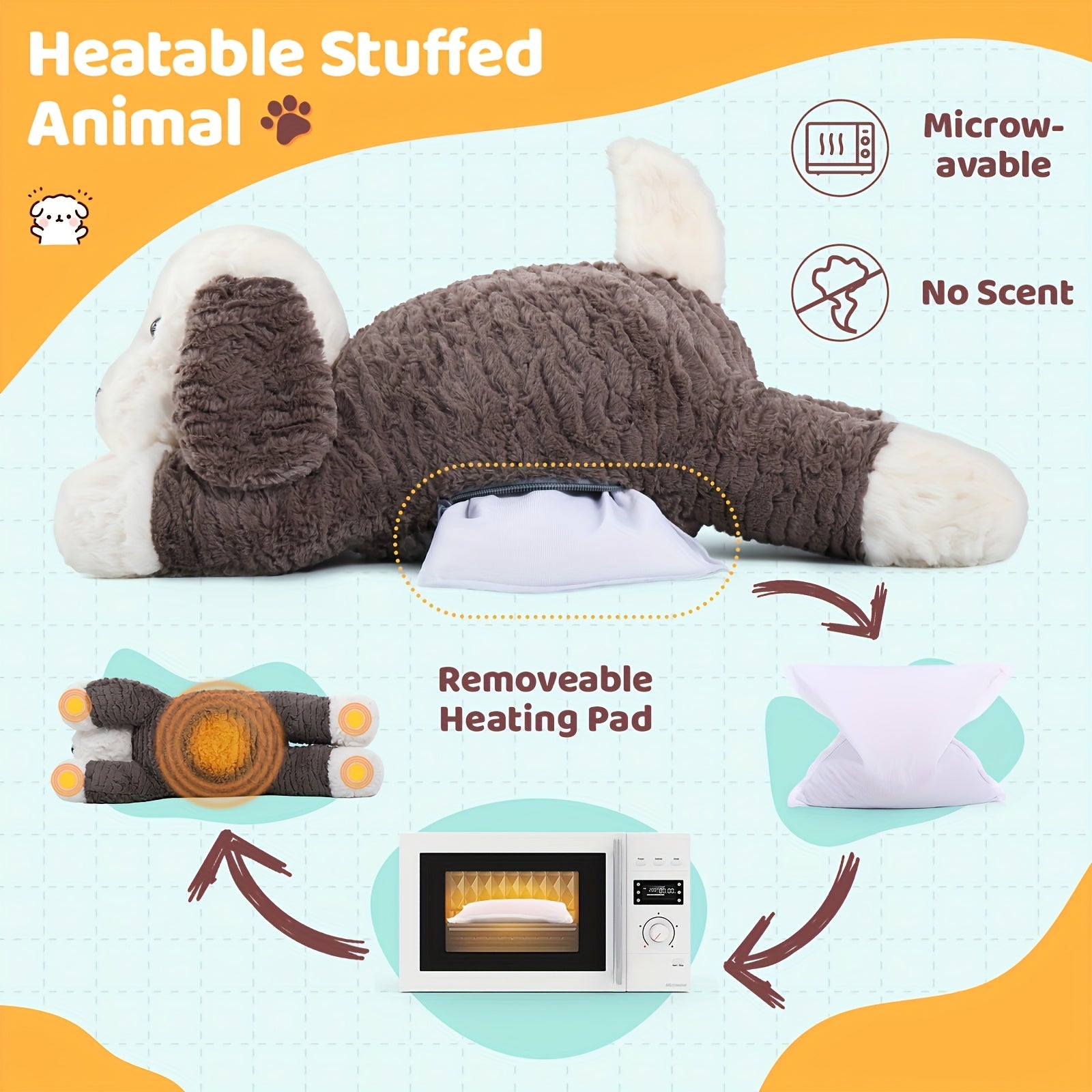 Chien en Peluche Lesté – 1,8 kg avec Perles Chauffantes Micro-ondes | Jouet Réconfortant Chauffant pour Enfants & Adultes, Sans Parfum, Yeux 3D Mignons