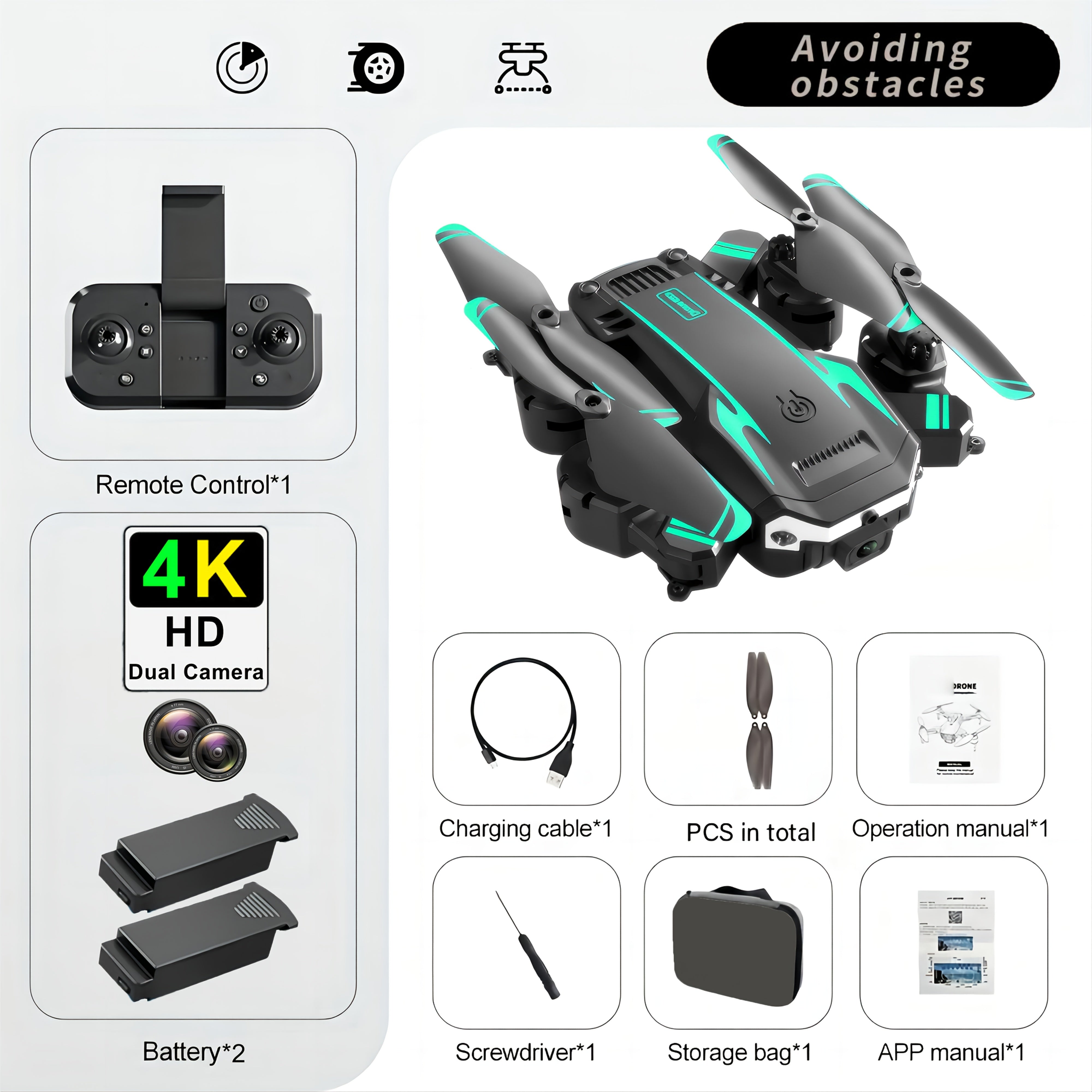 Drone Professionnel pour Débutants - Double Caméra, Évitement d'Obstacles à 540°, Maintien d'Altitude FPV - Utilisation Extérieure, Idéal pour Noël, Thanksgiving, Halloween King of Toys