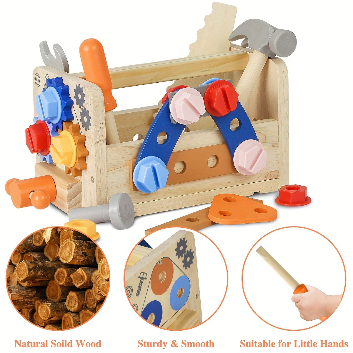 Établi d'Outils en Bois Montessori pour Enfants 3 Ans et Plus - Kit de Construction STEM 39 Pièces avec Boîte à Outils et Tablier - Cadeau Anniversaire Garçon Fille