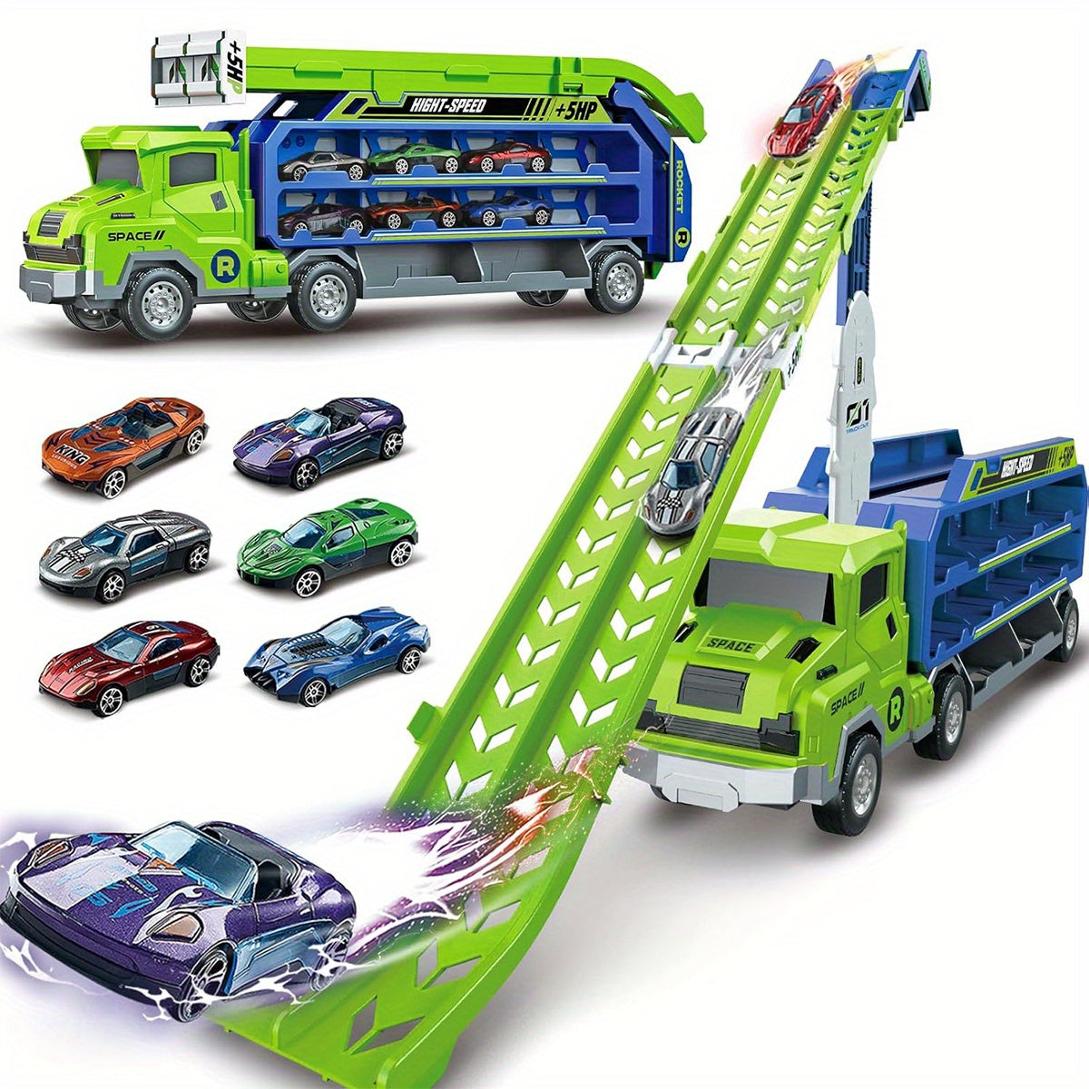 Circuit Dino avec Camion de Transport | Piste de Course et Voitures à Friction | Jouet Pliable pour Enfants 3+ | Matériau Durable ABS King of Toys