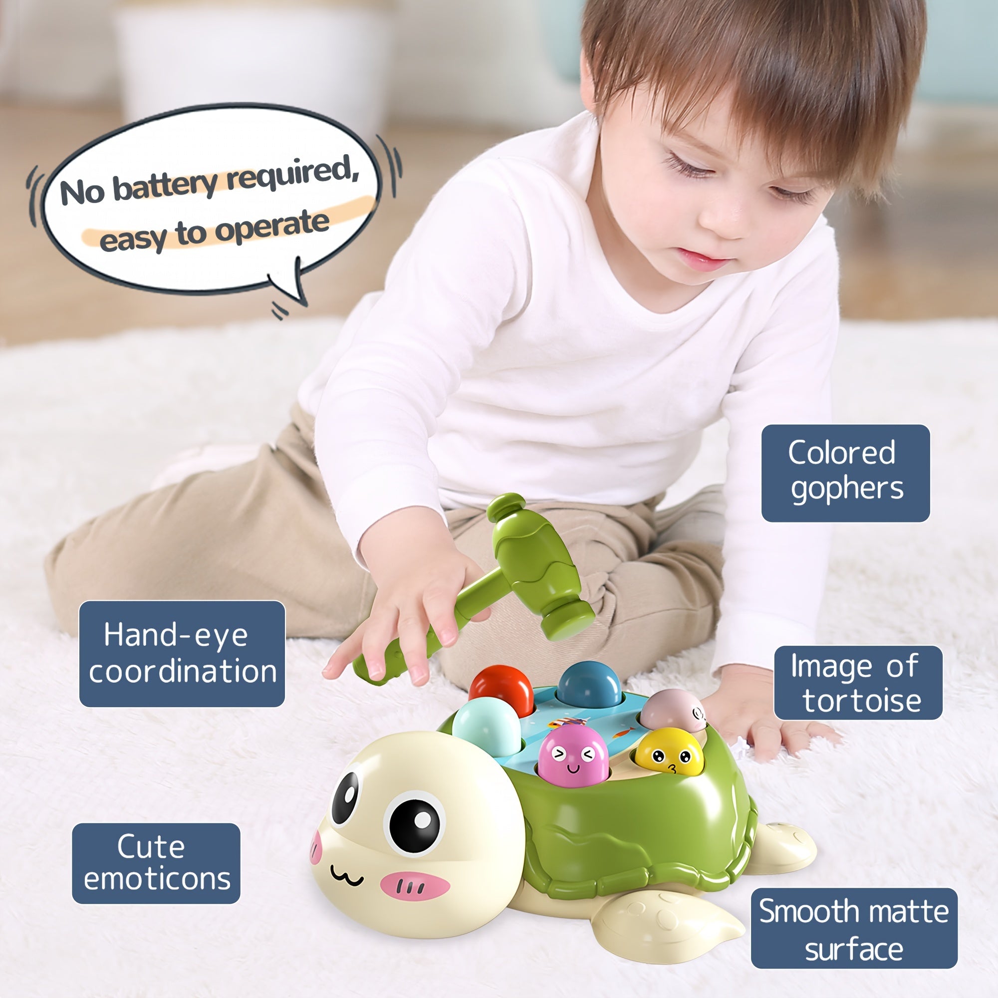 Jeu de Taper la Taupe "Tortue Marteau" pour Enfants 3 Ans et Plus - Jeu Interactif à Deux Marteaux pour la Coordination Œil-Main