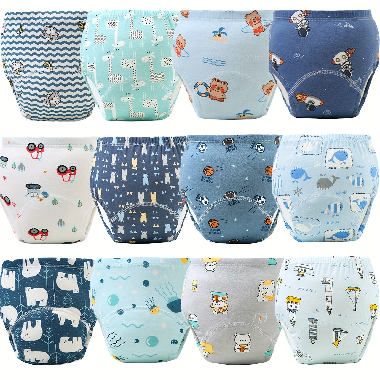 Lot de 12 Culottes d'Apprentissage en Coton pour Bébé 0-3 Ans - Culottes Lavables Respirantes et Anti-Fuite pour Garçons et Filles