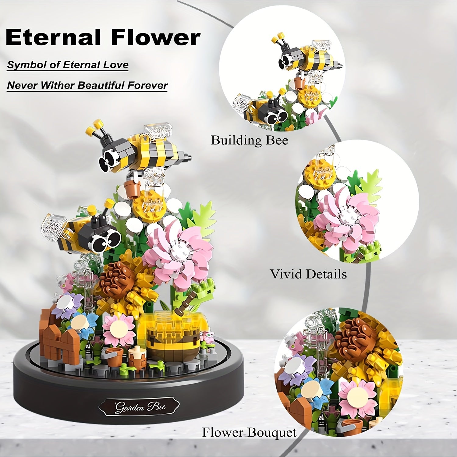 GardenBee Set de 588pcs Fleurs à Construire – Kit Mini Briques ABS avec Abeille & Papillon, Cadeau Idéal