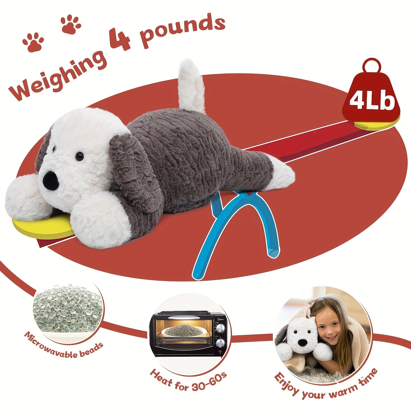 Chien en Peluche Lesté – 1,8 kg avec Perles Chauffantes Micro-ondes | Jouet Réconfortant Chauffant pour Enfants & Adultes, Sans Parfum, Yeux 3D Mignons