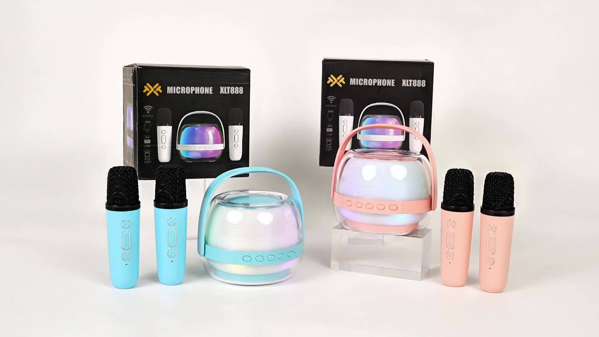 Mini Machine de Karaoké Portable avec 2 Microphones Sans Fil - Enceinte Bluetooth LED d'Ambiance pour Adultes et Fêtes