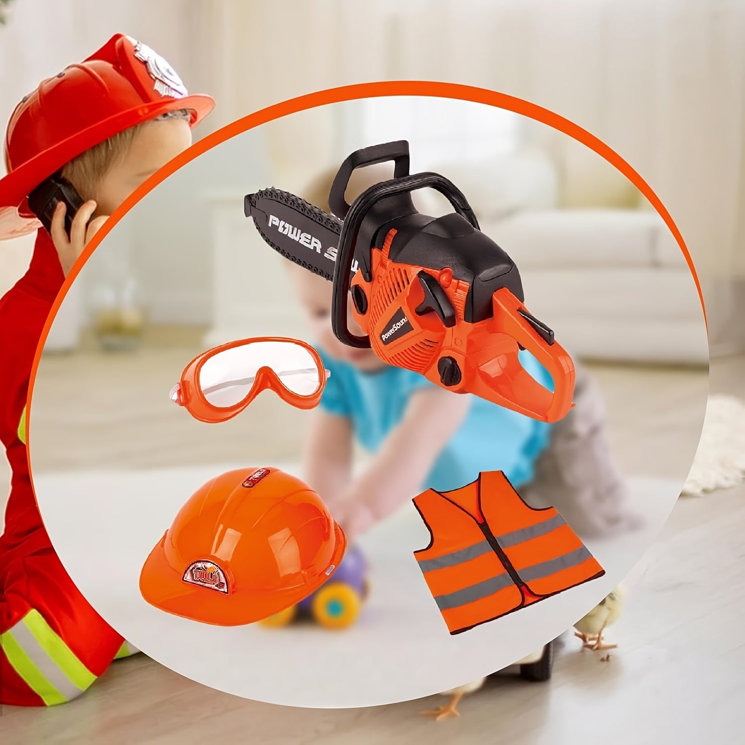 Set d'Outils de Construction Réaliste pour Enfants 3 Ans et Plus - Mallette de Jeu de Rôle Tronçonneuse, Casque et Gilet de Travail - Cadeau Garçons Filles