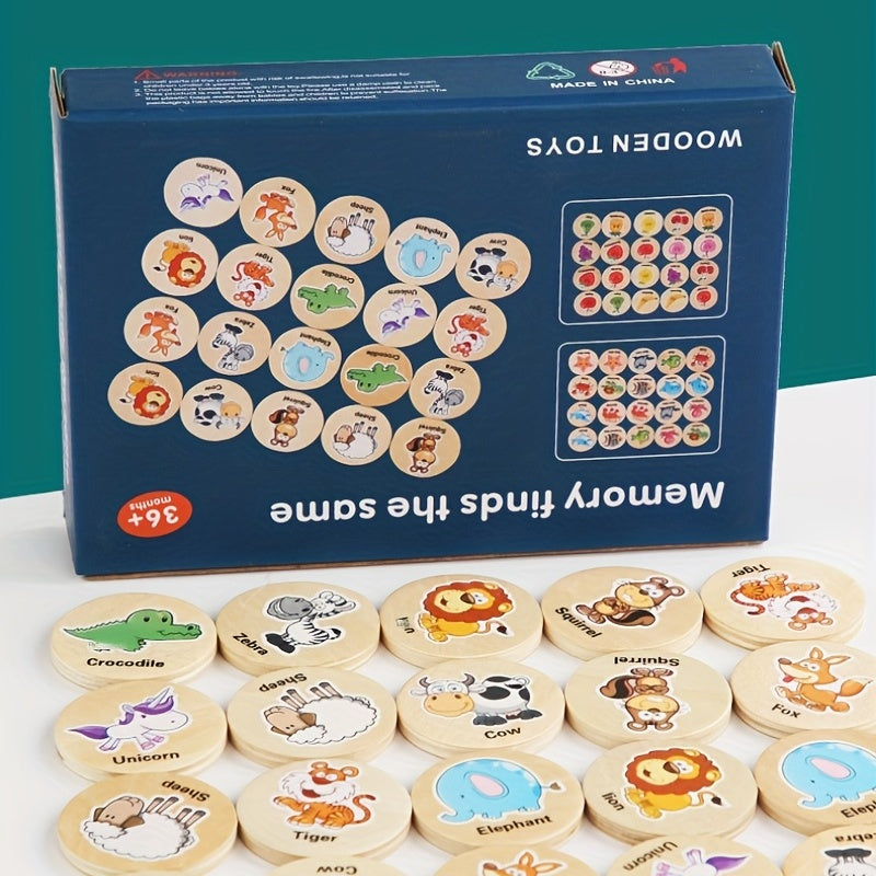 Jeu de Mémoire en Bois – Puzzle Éducatif avec Formes & Animaux Colorés – Apprentissage Précoce